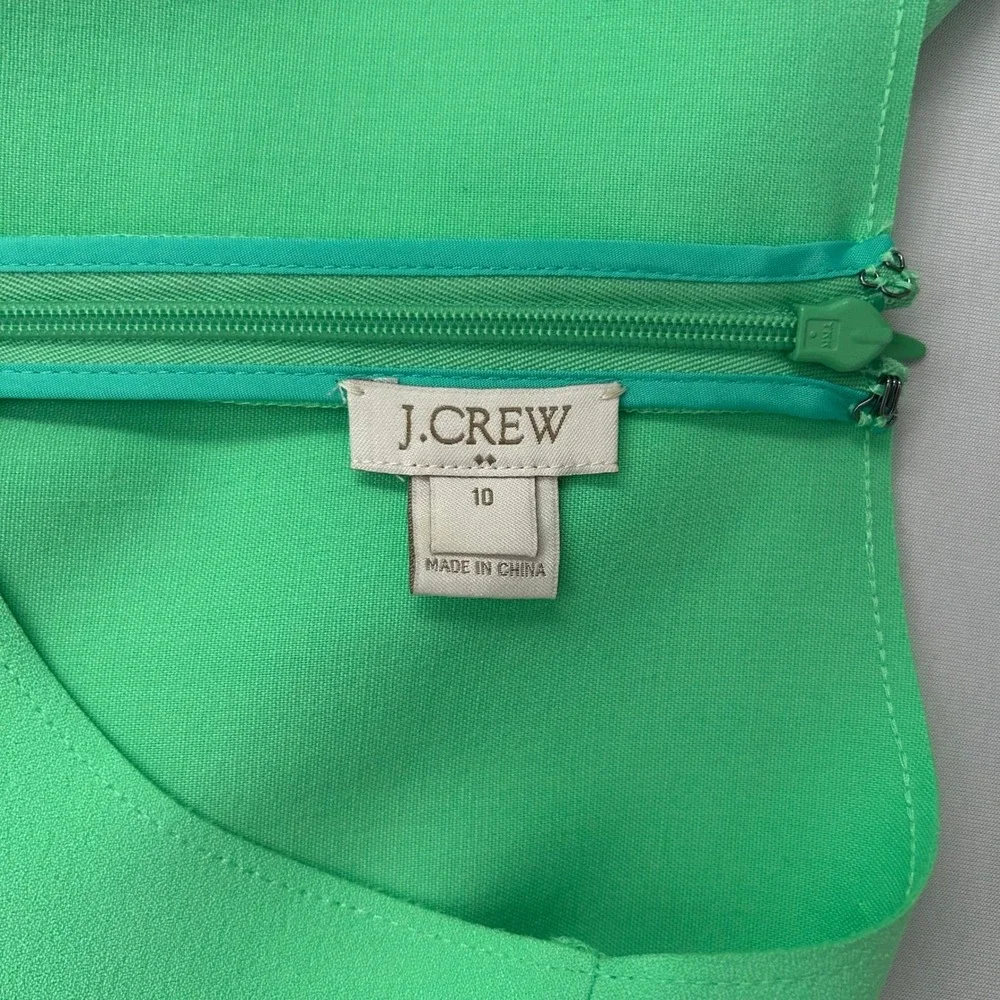 J.Crew Dress Womens 10 Bright‎ Green Scalloped Sleeveless Shift Midi Stretch